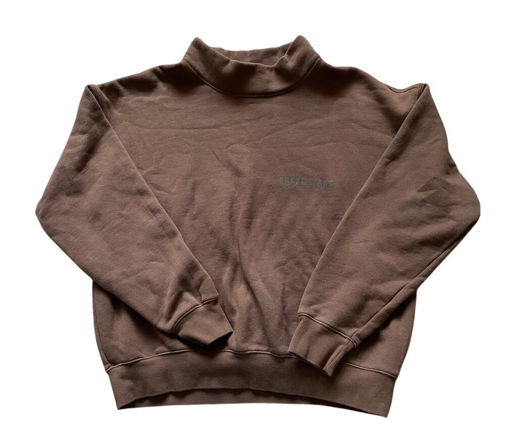 FEAR OF GOD ESSINTIALS Brown Mock Neck Sweatshirt Size XS Cropped Streetwear